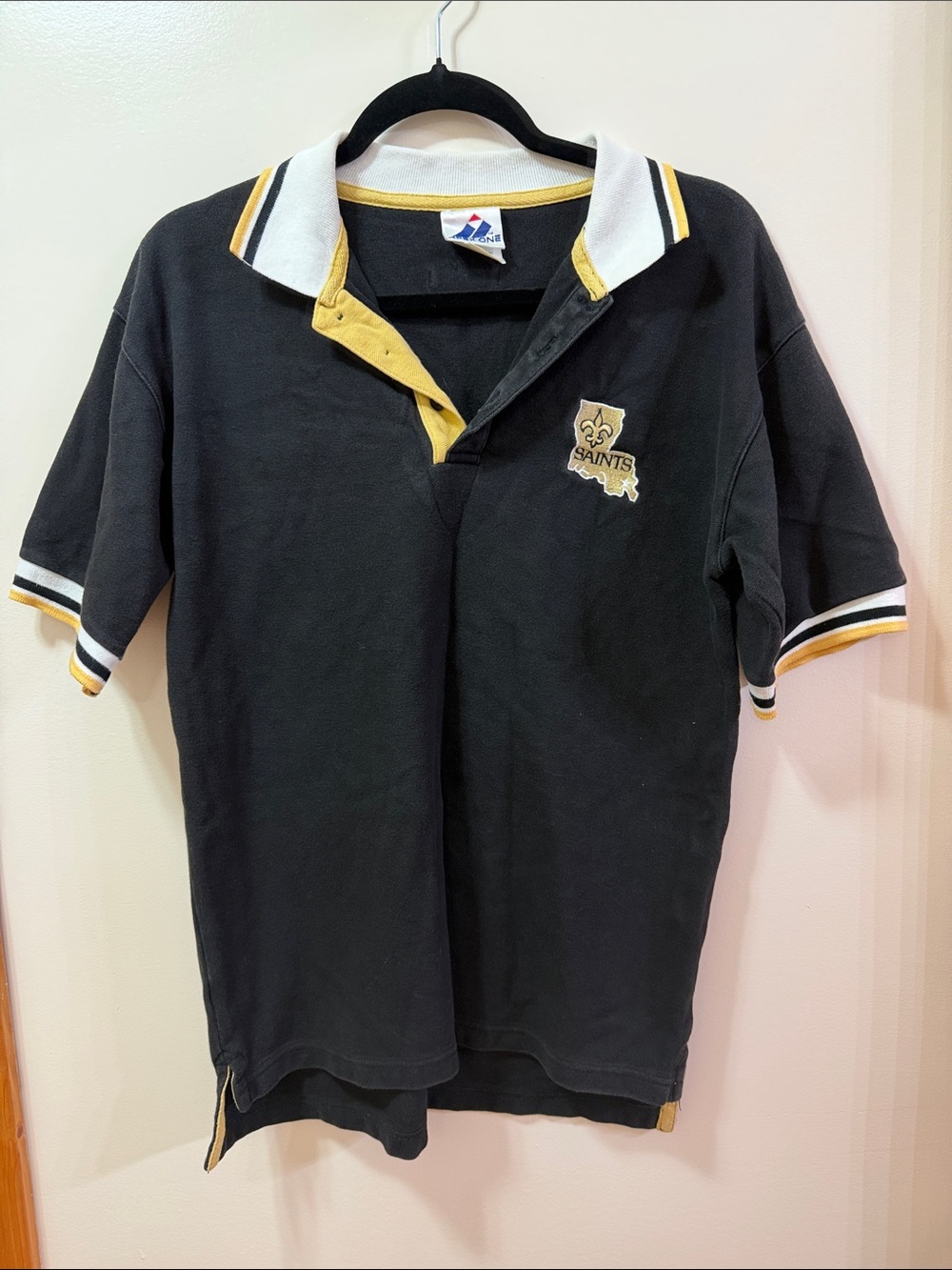 Vintage Apex One New Orleans Saints Black & Gold Polo Shirt with Louisiana logo